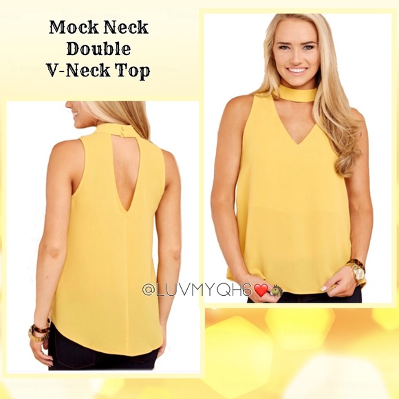 Tops - Sleeveless Mock Neckline Double V Neck Top